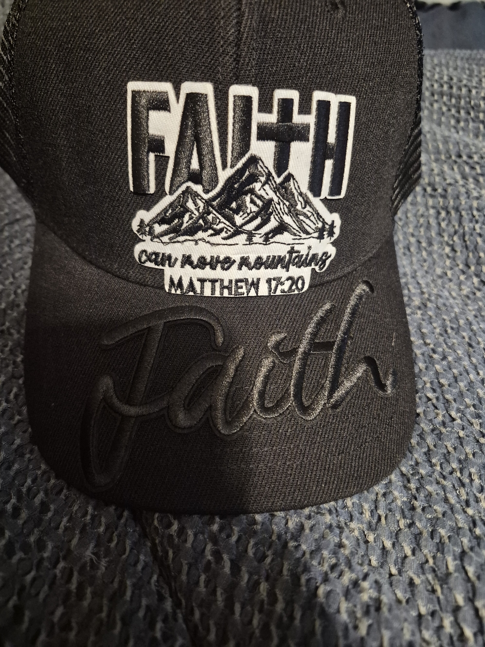 Men's Faith Embroidered Black Baseball Cap with Mountain Graphic